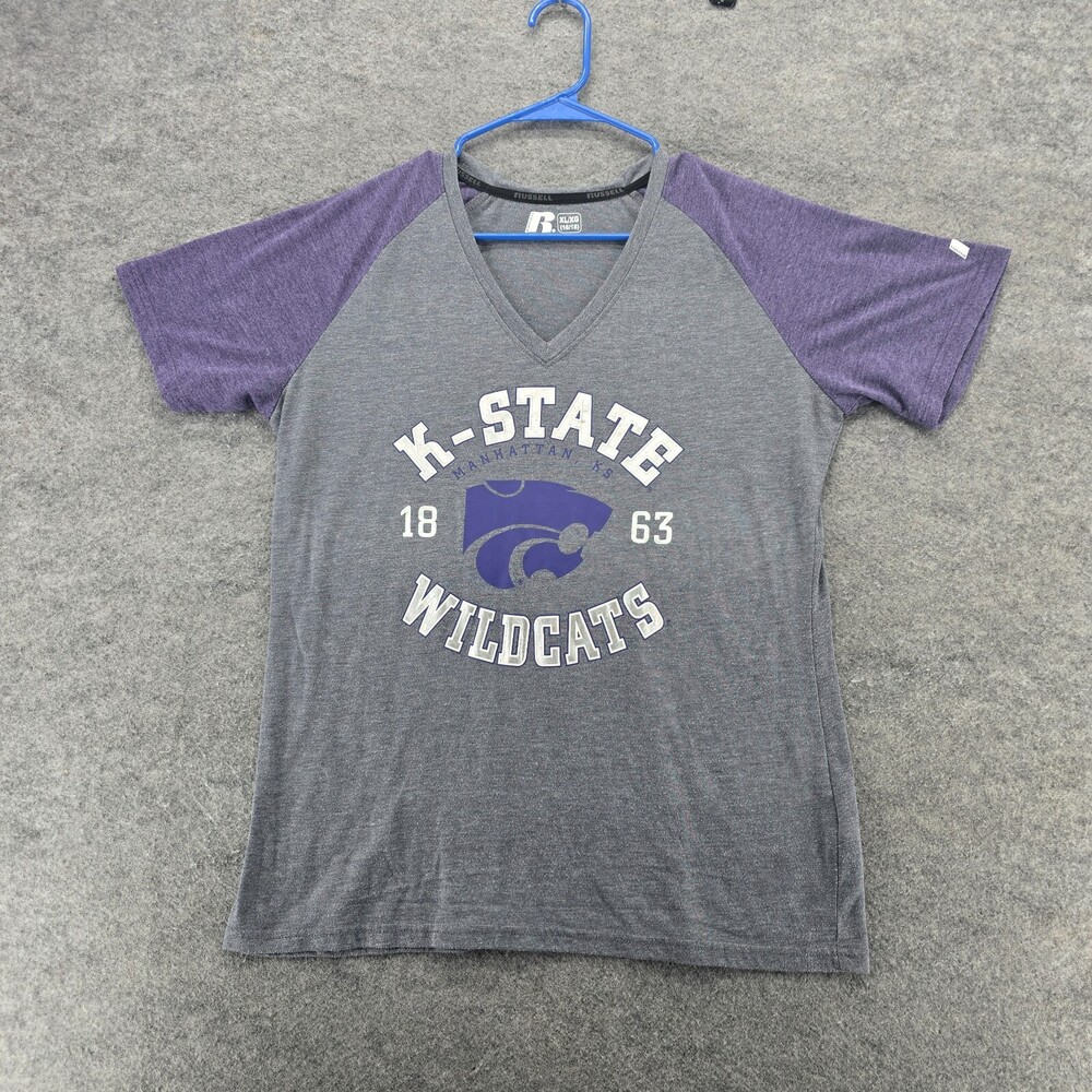 Kansas State Wildcats Shirt Womens XL Short Sleeve V Neck Russell Athletic